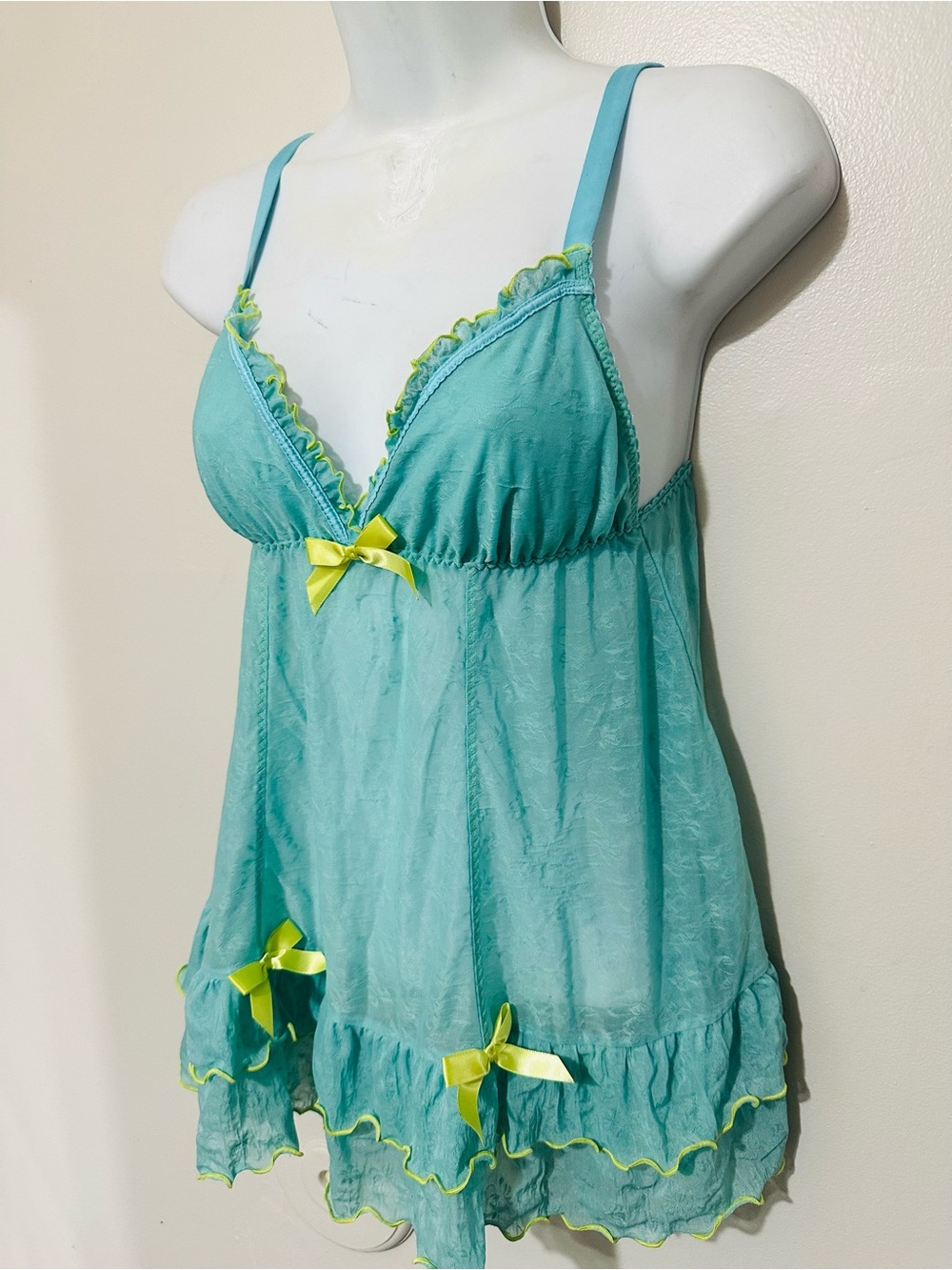 Victoria’s Secret Sexy Little Things Turquoise Babydoll Size SP Lace Trim Ruffle